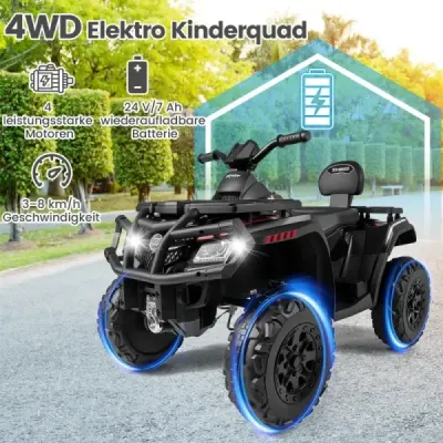 Detské ATV 24V 2-miestne štvorkolesové elektrické vozidlo so 4 motormi s mäkkým štartom a odpružením LED svetlá hudba  čierne