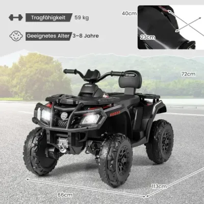 Detské ATV 24V 2-miestne štvorkolesové elektrické vozidlo so 4 motormi s mäkkým štartom a odpružením LED svetlá hudba  čierne