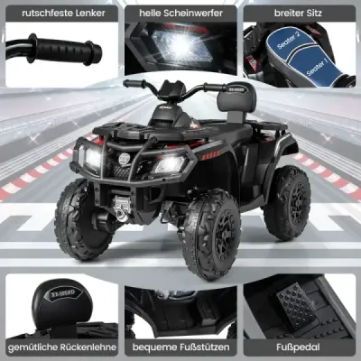 Detské ATV 24V 2-miestne štvorkolesové elektrické vozidlo so 4 motormi s mäkkým štartom a odpružením LED svetlá hudba  čierne