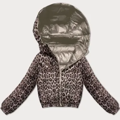 Dámska obojstranná krátka bunda Minority s leopardím vzorom (M6-6001-1) béžová