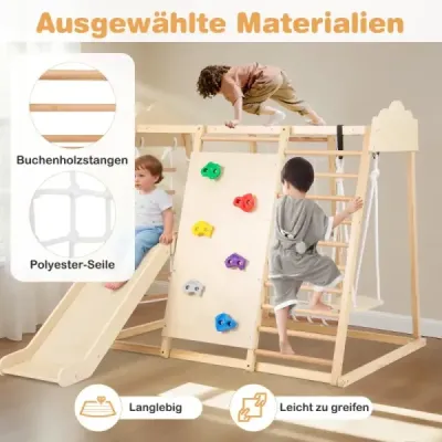 Sada 8 v 1 drevených Montessori lezeckých hračiek s lezeckými tyčami príroda