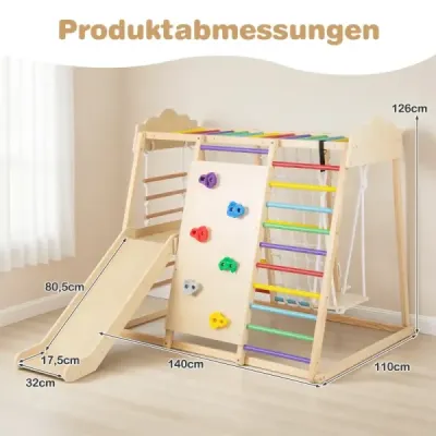 Súprava 8 v 1 drevená Montessori preliezačka s lezeckými tyčami Viacfarebné