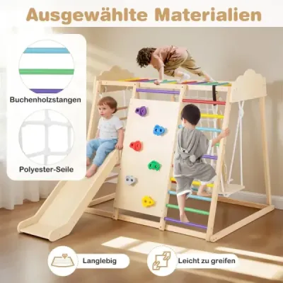 Súprava 8 v 1 drevená Montessori preliezačka s lezeckými tyčami Viacfarebné