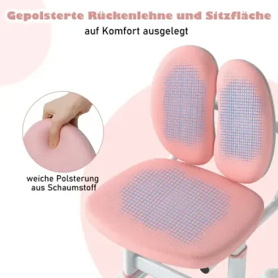 Detská kancelárska stolička, detská stolička s dvojitou opierkou chrbta a nastaviteľnou výškou ružová