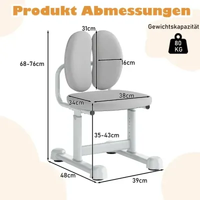 Detská stolička k písaciemu stolu Detská stolička s dvojitou opierkou chrbta a nastaviteľnou výškou  sivá Detská stolička k písaciemu stolu Detská stolička s dvojitou opierkou chrbta a nastaviteľnou výškou  sivá