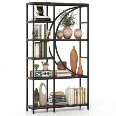 6-poschodová priemyselná kancelárska polica s otvorenými policami vysoká polica s oblúkovým dizajnom stojace police hnedé