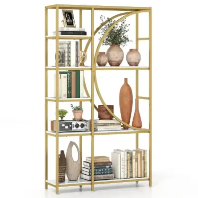 6-stupňový regál priemyselný kancelársky regál s otvorenými policami vysoká polica s oblúkovým dizajnom stojace police Zlatá