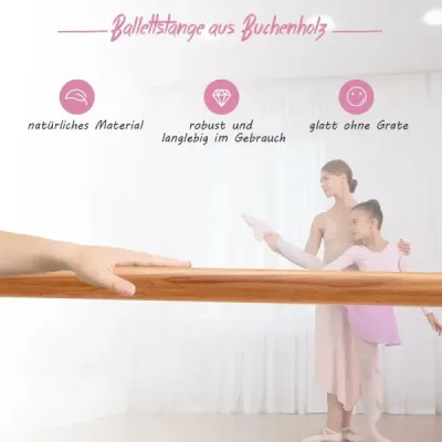 120 cm voľne stojaca baletná tyč 4 stupne výškovo nastaviteľná baletná tyč s 2 drevenými tyčami Ružová