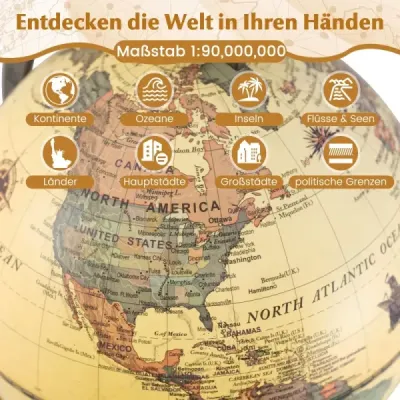 Glóbus Ø14cm s kovovým stojanom Vzdelávací/geografický glóbus hnedý