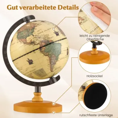 Glóbus Ø14cm s kovovým stojanom Vzdelávací/geografický glóbus hnedý