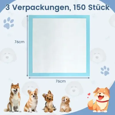 Výcvikové podložky pre psov, nepriepustné 6-vrstvové prevedenie, podložky pre šteňatá Puppy-Pads (76 x 76 cm 150 ks)