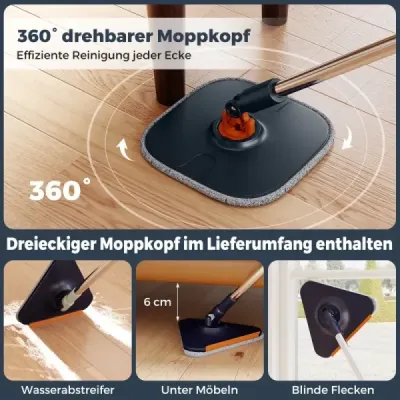 4L systém mopu a vedra so žmýkačkou a 360° otočnou hlavou na ploché podlahy Modrý