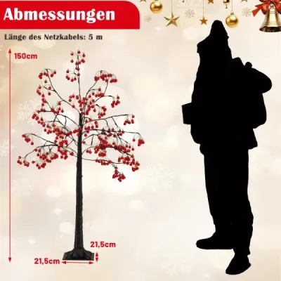 150 cm osvetlený vianočný stromček, umelý svetelný stromček s ohybnými konármi, červené vianočné svetielka