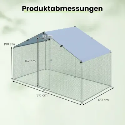 Veľký kurník, ohrada s voľným výbehom, kurník so strechou a uzamykateľnými dverami, 300 cm x 170 cm x 190 cm, strieborná Veľký kurník, ohrada s voľným výbehom, kurník so strechou a uzamykateľnými dverami, 300 cm x 170 cm x 190 cm, strieborná