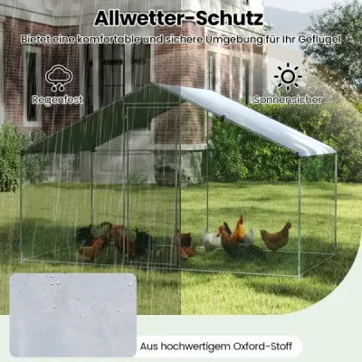 Veľký kurník, ohrada s voľným výbehom, kurník so strechou a uzamykateľnými dverami, 300 cm x 170 cm x 190 cm, strieborná Veľký kurník, ohrada s voľným výbehom, kurník so strechou a uzamykateľnými dverami, 300 cm x 170 cm x 190 cm, strieborná