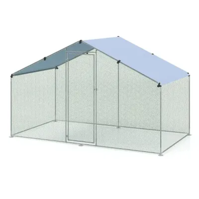 Veľký kurník, ohrada s voľným výbehom, kurník so strechou a uzamykateľnými dverami, 300 cm x 170 cm x 190 cm, strieborná Veľký kurník, ohrada s voľným výbehom, kurník so strechou a uzamykateľnými dverami, 300 cm x 170 cm x 190 cm, strieborná
