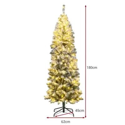 180 cm umelý vianočný stromček s 260 teplými bielymi LED svetlami a snehovým ceruzkovým vianočným stromčekom.