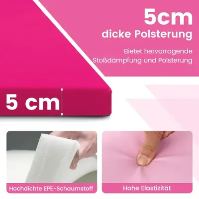 300 x 117 x 5 cm Mäkká rohožka z umelej kože s rukoväťami a zapínaním na suchý zips, svetloružová