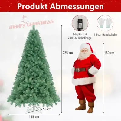 225 cm umelý vianočný stromček so svetlami Vianočný stromček s teplými bielymi LED svetlami Zelený