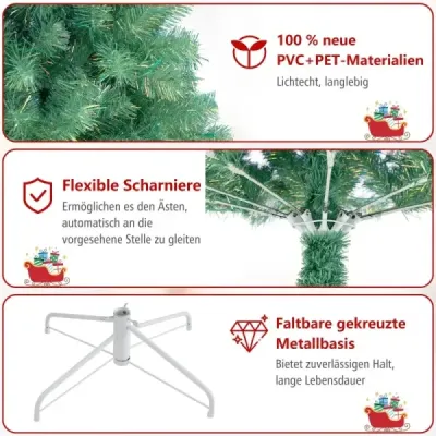 225 cm umelý vianočný stromček so svetlami Vianočný stromček s teplými bielymi LED svetlami Zelený