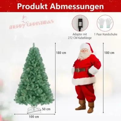 180 cm umelý vianočný stromček so svetlami Vianočný stromček s teplými bielymi LED svetlami Zelený
