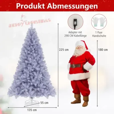 225 cm umelý vianočný stromček so svetlami Vianočný stromček s teplými bielymi LED svetlami Fialová
