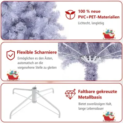 225 cm umelý vianočný stromček so svetlami Vianočný stromček s teplými bielymi LED svetlami Fialová