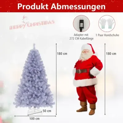 180 cm umelý vianočný stromček s osvetlením, vianočný stromček s teplými bielymi LED svetlami fialový