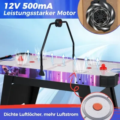 144 cm stôl na vzdušný hokej Arkádový stôl na vzdušný hokej s výkonným 12V motorom a digitálnym LED displejom čierny