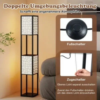 Stojacia lampa s 2 plameňmi a 2 policami Stojacia lampa s 2 vyrezávanými vzorovanými tienidlami Kvety