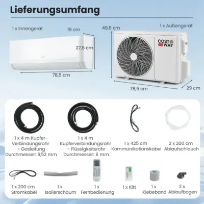 Mini split klimatizácia s výkonom 12 000 BTU (34 kW) Energeticky úsporná klimatizácia A++ s tepelným čerpadlom, biela