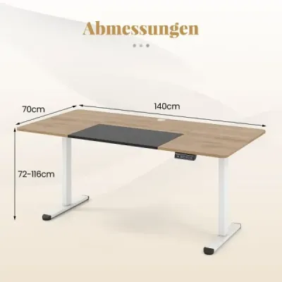 Elektrický stojaci stôl 140 x 70 cm výškovo nastaviteľný ergonomický stôl na sedenie béžová