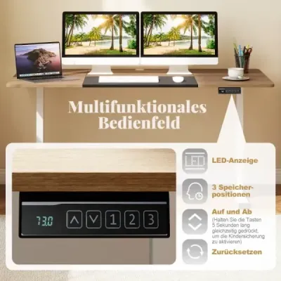 Elektrický stojaci stôl 140 x 70 cm výškovo nastaviteľný ergonomický stôl na sedenie béžová