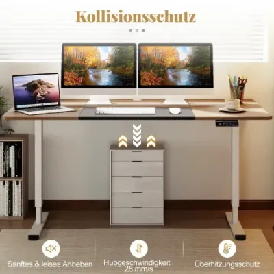 Elektrický stojaci stôl 140 x 70 cm výškovo nastaviteľný ergonomický stôl na sedenie béžová