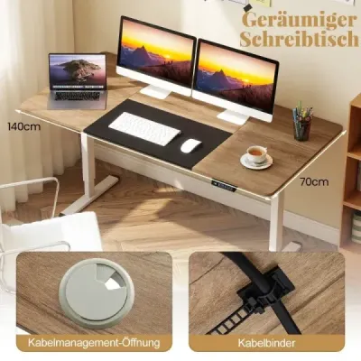Elektrický stojaci stôl 140 x 70 cm výškovo nastaviteľný ergonomický stôl na sedenie béžová