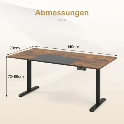 Elektrický stojaci stôl 140 x 70 cm výškovo nastaviteľný ergonomický stôl na sedenie hnedý