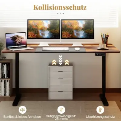 Elektrický stojaci stôl 140 x 70 cm výškovo nastaviteľný ergonomický stôl na sedenie hnedý