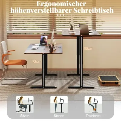 Elektrický stojaci stôl 140 x 70 cm výškovo nastaviteľný ergonomický stôl na sedenie hnedý