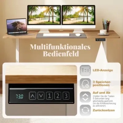 Elektrický stojaci stôl 140 x 70 cm výškovo nastaviteľný ergonomický stôl na sedenie a státie príroda