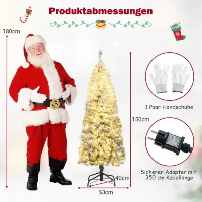 150 cm umelý vianočný stromček so 180 teplými bielymi LED svetlami a snehovým ceruzkovým vianočným stromčekom.