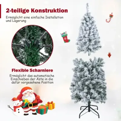 150 cm umelý vianočný stromček so 180 teplými bielymi LED svetlami a snehovým ceruzkovým vianočným stromčekom.