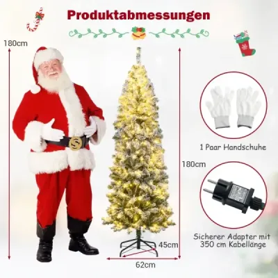 180 cm umelý vianočný stromček s 260 teplými bielymi LED svetlami a snehovým ceruzkovým vianočným stromčekom.