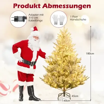 180 cm umelý vianočný stromček so svetlami a snehom Jedľa vianočný stromček umelý stromček