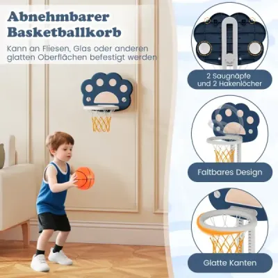 Detský basketbalový kôš 3 v 1 s basketbalovým a futbalovým košom a golfovým stojanom modrý