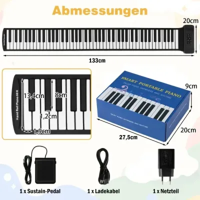 88 klávesov roll-up piano skladacia klaviatúra so 128 rytmami 128 tónov a 14 demo nahrávok čierna + biela
