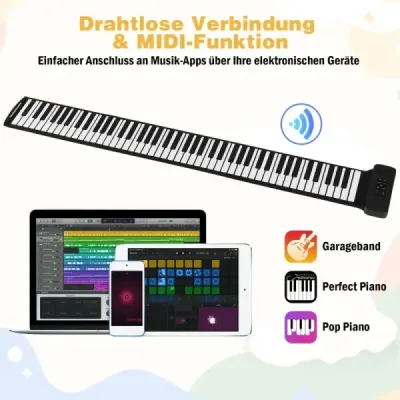 88 klávesov roll-up piano skladacia klaviatúra so 128 rytmami 128 tónov a 14 demo nahrávok čierna + biela