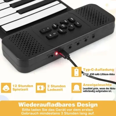 88 klávesov roll-up piano skladacia klaviatúra so 128 rytmami 128 tónov a 14 demo nahrávok čierna + biela