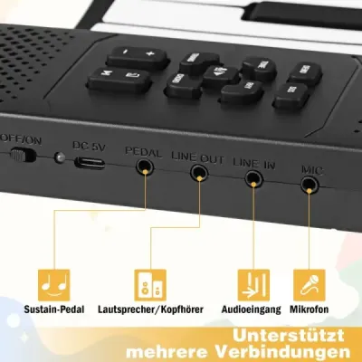 88 klávesov roll-up piano skladacia klaviatúra so 128 rytmami 128 tónov a 14 demo nahrávok čierna + biela
