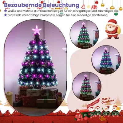 93 cm Predsvietený umelý vianočný stromček Vianočný stromček s pestrofarebnými sklenenými vláknami 96 fialových a bielych LED diód Zelená