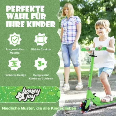 Detská kolobežka Kolobežka s LED kolesami a sklopnými riadidlami  Detská kolobežka Zelená